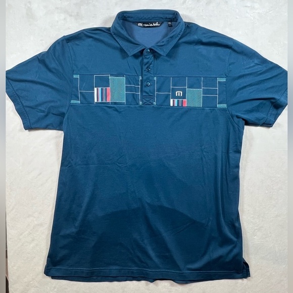 Travis Matthew XXL Patchwork Navy Golf Polo Shirt Performance Stretch Shirt - Picture 3 of 8